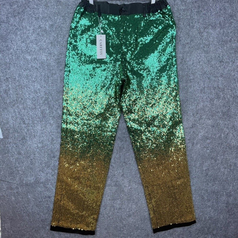 Carffiv Sequin Pants Mens XS Gradient Rainbow Party Sparkle Glitter Suit Costume